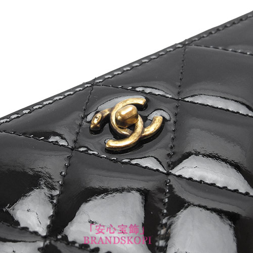 シャネル 長財布 CHANEL 財布 ラウンドファスナー パテントレザー キルティング ブラック A80574 PATE BKGD/BLACK×GD