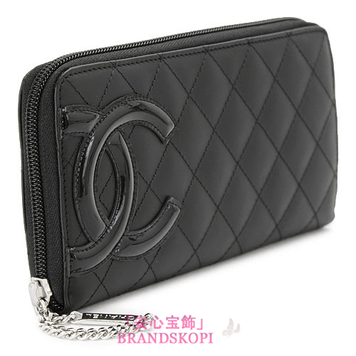 シャネル 長財布 CHANEL 財布 ラウンドファスナー カンボンライン レザー ココマーク キルティング ブラック×ピンク A50078 Y03880 C2054 BKBKPK