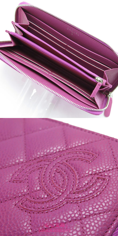 シャネル 長財布 CHANEL 財布 ラウンドファスナー シンプリーCC キャビアスキン レザー パープル A80213 CAVIAR PURPLE/SV