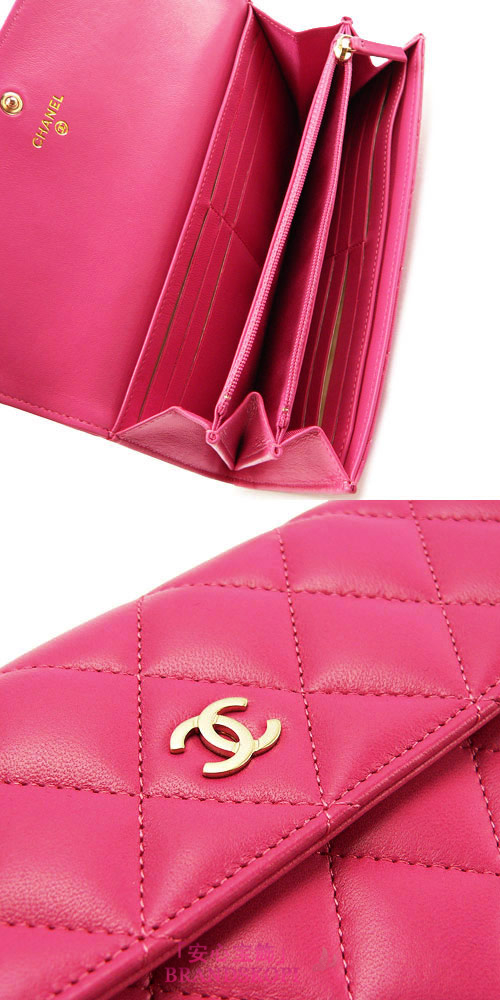 シャネル 長財布 CHANEL 財布 二つ折りフラップ タイムレスクラシック マトラッセ レザー フューシャピンク A50096 LAMB FUXIA PINK