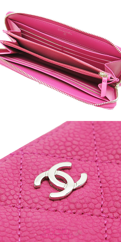 シャネル 長財布 CHANEL 財布 ラウンドファスナ マトラッセ/キルティング キャビア レザー フューシャ A50097 MAT.CAVIAR FUXIA/SV