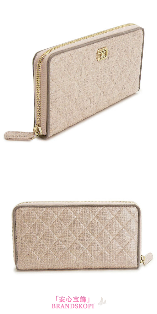 シャネル 長財布 CHANEL 財布 ラウンドファスナー チェーンミー マトラッセ ツイード ピンクベージュ A68956 PKB