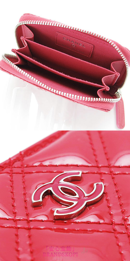 シャネル コインケース CHANEL 小銭入れ/カードケース ラウンドファスナー マトラッセ/キルティング パテントレザー ピンク A82130 Y25268 0A714/SV