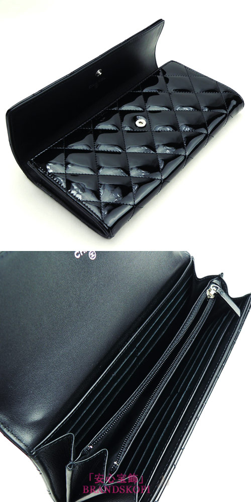 シャネル 長財布 財布 CHANEL 二つ折りフラップ パテントレザー キルティング マトラッセ レザー ブラック×ブラック BLACK A50096 Y07557 94305/BKBK