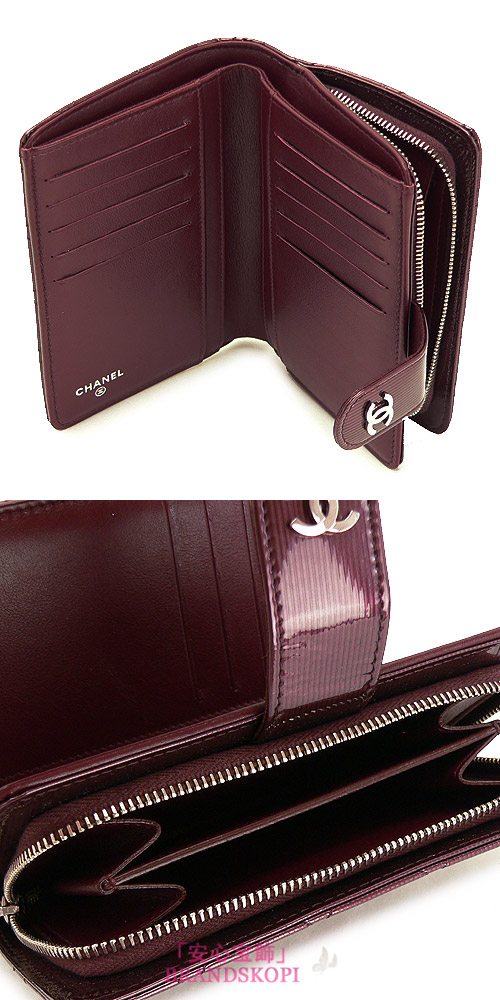 シャネル 折財布 財布 CHANEL 二つ折り マトラッセ キルティング ココ パテント レザー ワインレッド A48667 PATENT WINE RED