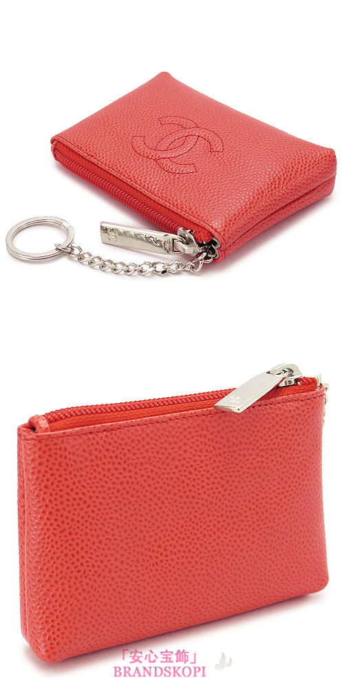 シャネル コインケース 小銭入れ CHANEL カードケース ココマークキャビアスキン レザー オレンジ A50076 CAVIAR ORANGE