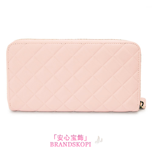 シャネル 長財布 CHANEL 財布 ラウンドファスナー ラムレザー ダイヤモンド ココマーク エンボス ライトピンク A80695 LAM LPKSV/LIGHT PINK×SV