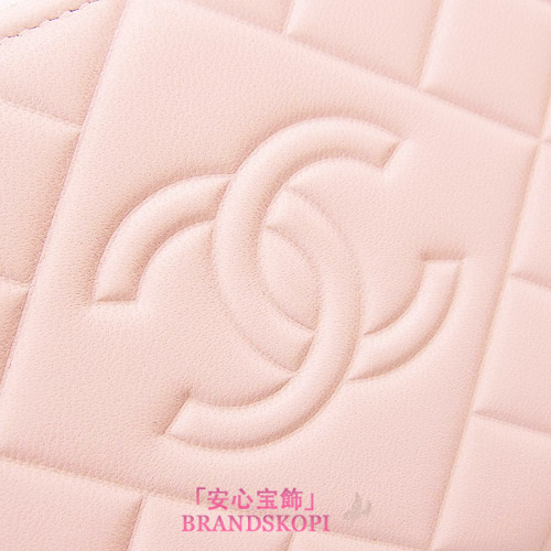シャネル 長財布 CHANEL 財布 ラウンドファスナー ラムレザー ダイヤモンド ココマーク エンボス ライトピンク A80695 LAM LPKSV/LIGHT PINK×SV