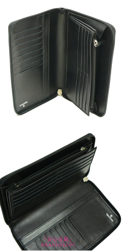 シャネル CHANEL 長財布 ラウンドファスナー 型押しレザー カメリア レザー ココマーク入り ブラック A48641 Y01669 NOIR
