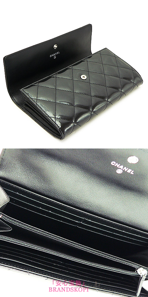 シャネル 長財布 財布 CHANEL 二つ折りフラップ パテントレザー キルティング マトラッセ レザー ブラック A50096 PATENTO BLACK