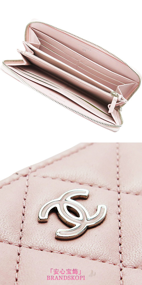 シャネル 長財布 CHANEL 財布 ラウンドファスナー キルティング マトラッセ レザー ライトピンク A50097 Y25280 2A232/SV
