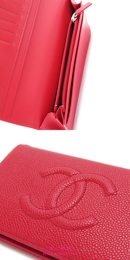 シャネル CHANEL 長財布 二つ折り ココマーク キャビアスキン/レザー P.レッド A48651 Y01019 0A010/P.RED
