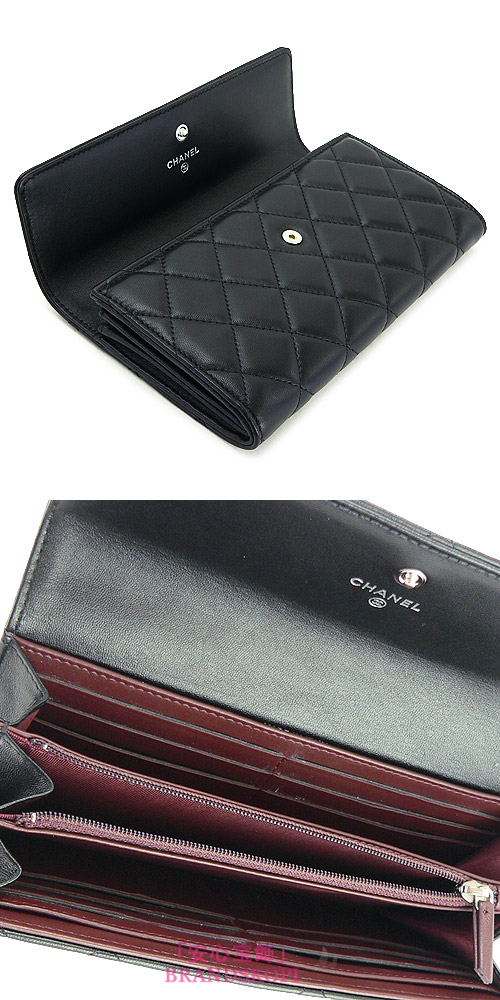 シャネル 長財布 CHANEL 財布 二つ折りフラップ キルティング マトラッセ ラムレザー ブラック/SV A50096 Y01480 C3906/SV