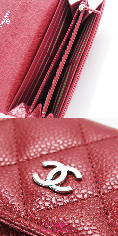 シャネル 長財布 財布 CHANEL 二つ折りフラップ キャビアスキン キルティング マトラッセ レザー レッド/SV A50096 Y25027 RD/SV