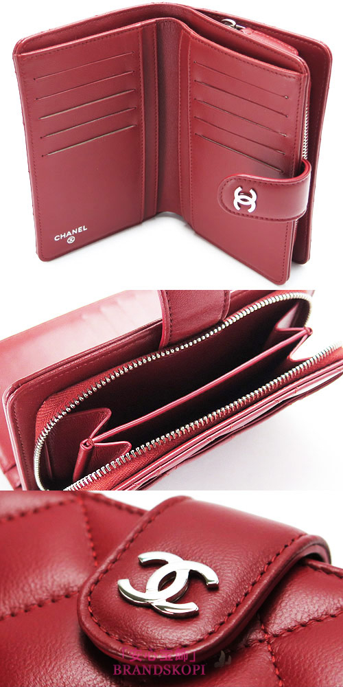 シャネル 折財布 CHANEL 財布 二つ折り マトラッセ キルティング レザー ルージュ A48667 Y01480 ROUGE/SV
