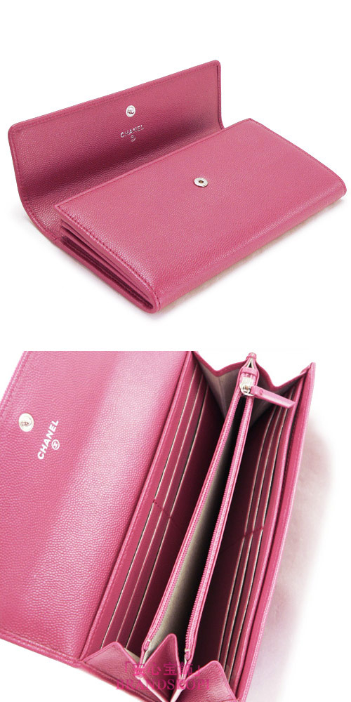 シャネル 長財布 CHANEL 財布 二つ折りフラップ キャビアスキン レザー ダークピンク A68717 CAVIAR DPK
