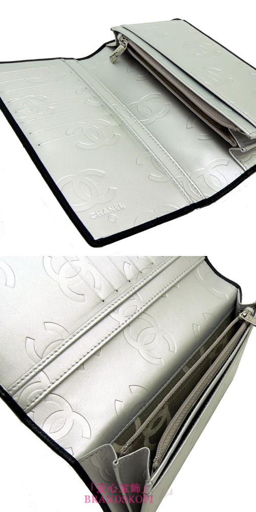 シャネル CHANEL 長財布 カンボンライン レザー ココマーク入り キルティング ブラック+シルバー A26717 BLACK+SILVER