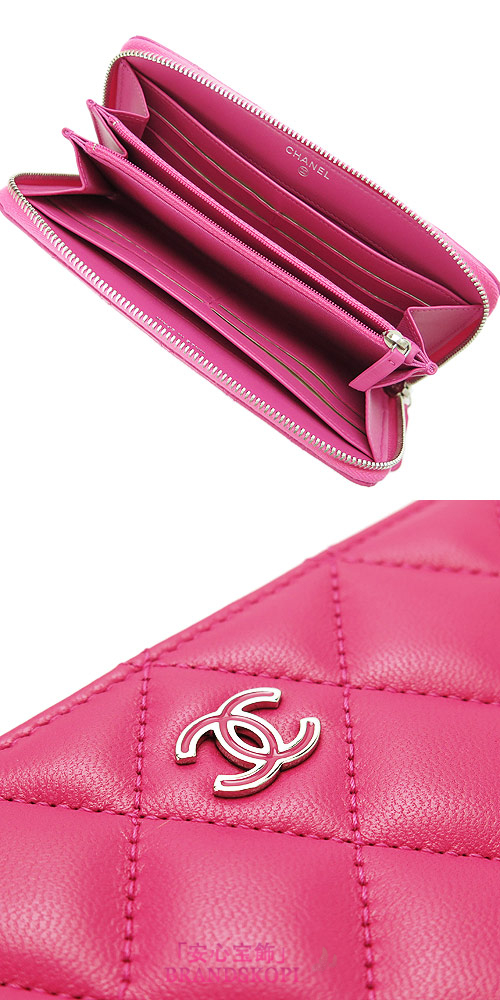 シャネル 長財布 CHANEL ラウンドファスナー キルティング マトラッセ ラムレザー ピンク A50097 Y25280 2A235