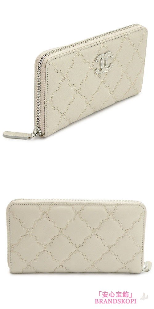 シャネル 長財布 CHANEL 財布 ラウンドファスナー キルティング レザー ココマーク ホワイト A69099 WHITE