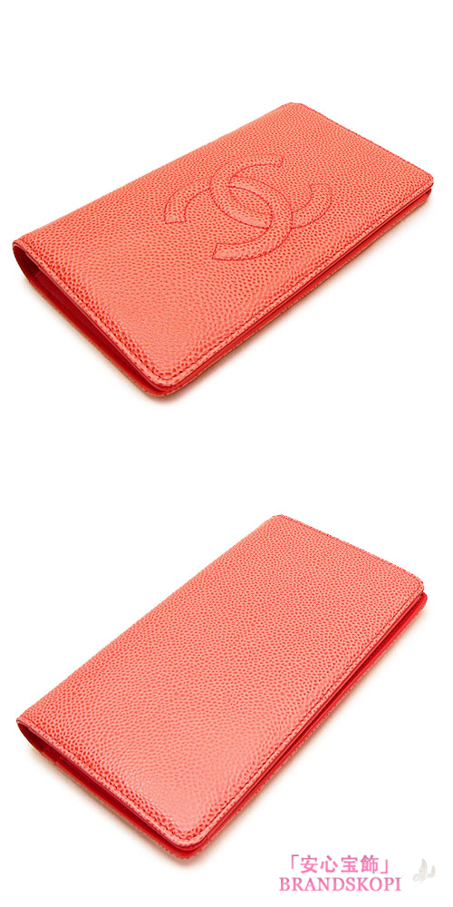 シャネル 長財布 CHANEL 長財布 二つ折り ココマーク レザー キャビア コーラル A48651 CAVIAR CORAL