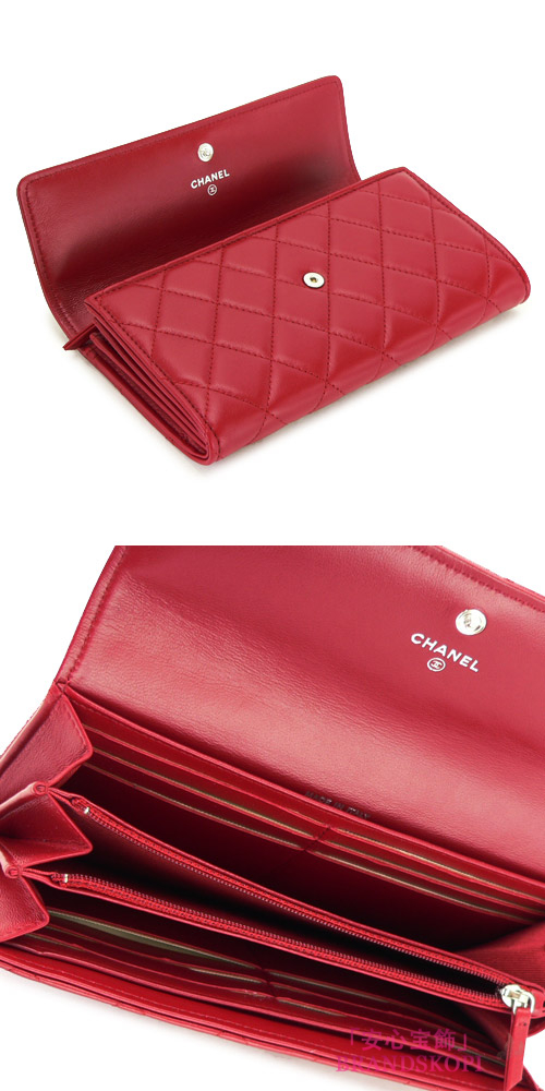 シャネル 長財布 CHANEL 財布 二つ折りフラップ キルティング マトラッセ レザー レッド A50096 Y01480 81665/RED