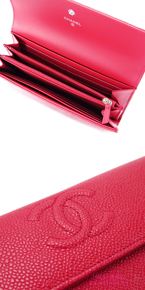 シャネル 長財布 CHANEL 財布 二つ折りフラップ ココマーク キャビアスキン/レザー レッド A50070 CAVIAR RED