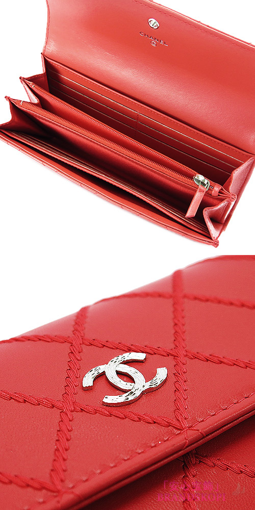 シャネル 長財布 CHANEL 財布 二つ折りフラップ ココマーク キルティング レザー レッド A80142 RED