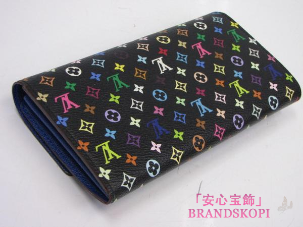 ルイヴィトン　LOUIS VUITTON　ヴィトン　LV　財布　モノグラムマルチカラー　ファスナー長札　長財布　ポルトフォイユサラ　ノワールｘブルーエ　M60444