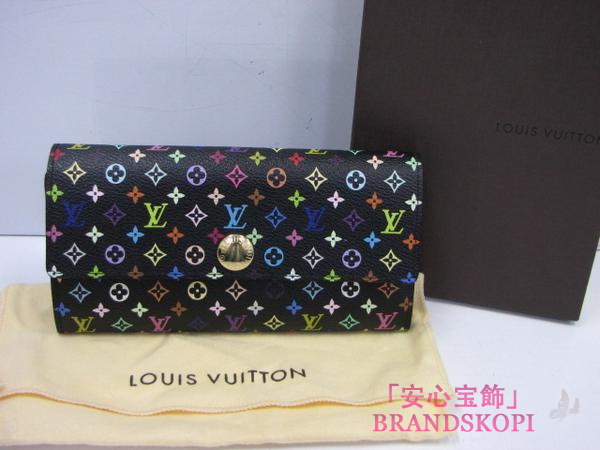 ルイヴィトン　LOUIS VUITTON　ヴィトン　LV　財布　モノグラムマルチカラー　ファスナー長札　長財布　ポルトフォイユサラ　ノワールｘブルーエ　M60444