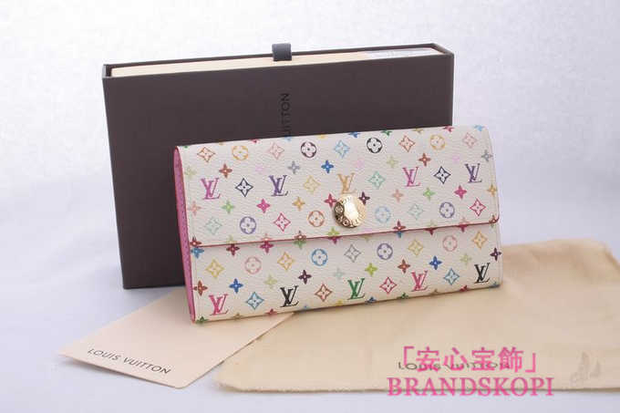 ルイヴィトン　ヴィトン　LV　財布　モノグラムマルチカラー　ファスナー長札　長財布　ポルトフォイユサラ　ブロンｘリッチ（ピンク）　M93744 