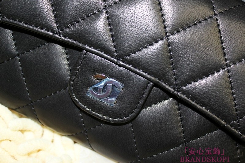 シャネル　CHANEL 長財布　3折　A31506　タイムレスクラシック　マトラッセ/ラムスキン　ブラック/ボルドー