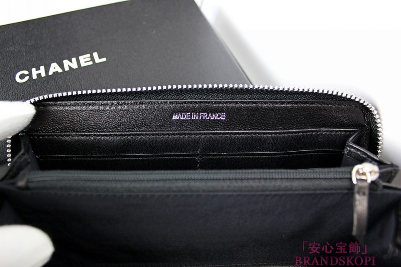 CHANEL（シャネル）カンボンライン/三つ折長財布/ブラック×エナメル/レザー A46654