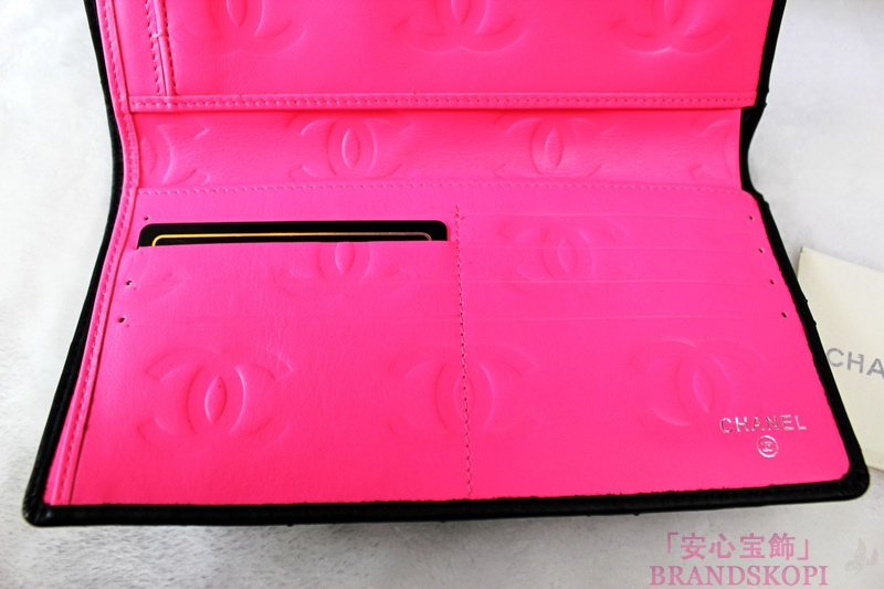 CHANEL（シャネル）カンボンライン/三つ折長財布/ブラック×エナメル/レザー A46654