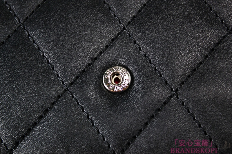CHANEL（シャネル）カンボンライン/三つ折長財布/ブラック×エナメル/レザー A46654