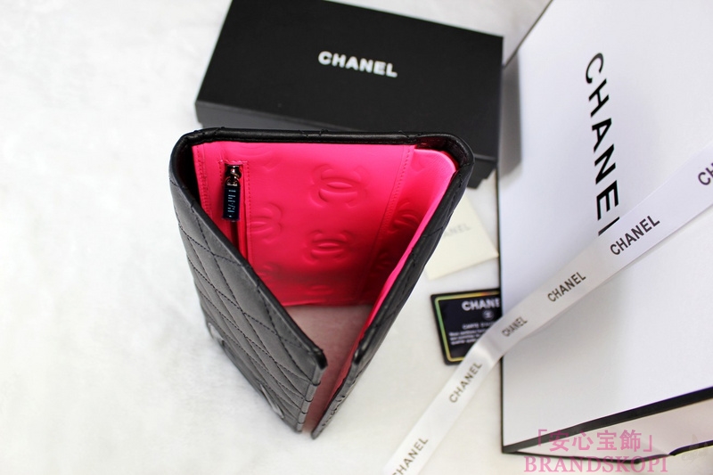 CHANEL（シャネル）カンボンライン/三つ折長財布/ブラック×エナメル/レザー A46654