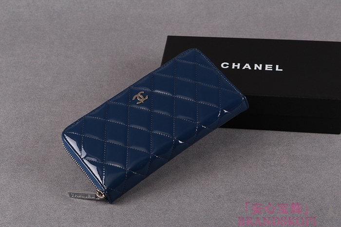 シャネル CHANEL ブリリアント ラウンドファスナー長財布 財布 エナメル ブルー A50105
