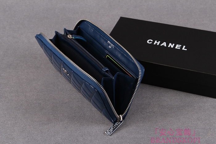 シャネル CHANEL ブリリアント ラウンドファスナー長財布 財布 エナメル ブルー A50105