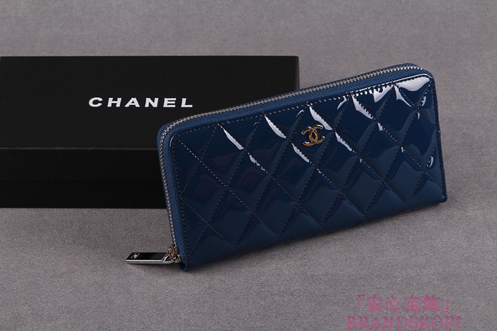 シャネル CHANEL ブリリアント ラウンドファスナー長財布 財布 エナメル ブルー A50105