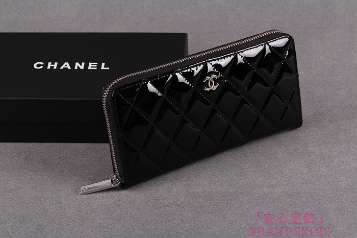 シャネル CHANEL ブリリアント ラウンドファスナー長財布 財布 エナメル ブラック A50105
