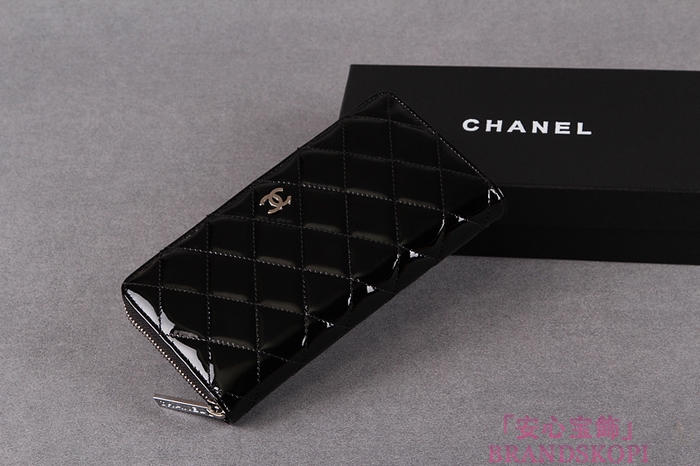シャネル CHANEL ブリリアント ラウンドファスナー長財布 財布 エナメル ブラック A50105