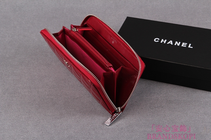 シャネル CHANEL ブリリアント ラウンドファスナー長財布 財布 エナメル ブルゴーニュ A50105