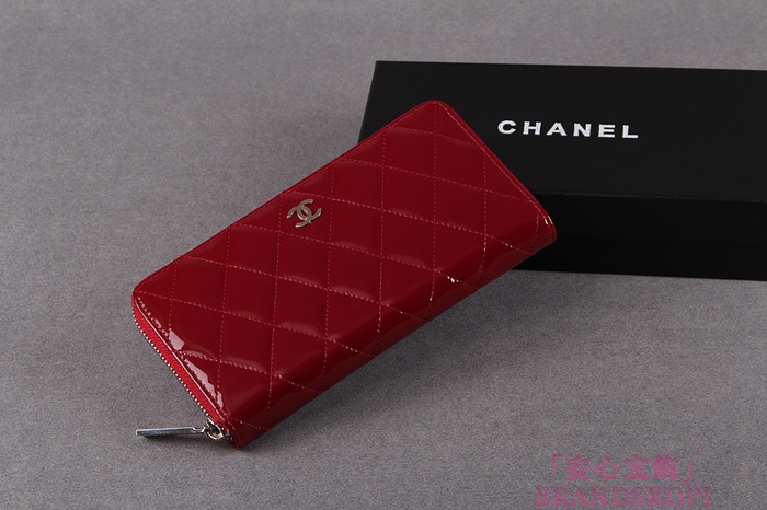 シャネル CHANEL ブリリアント ラウンドファスナー長財布 財布 エナメル ブルゴーニュ A50105