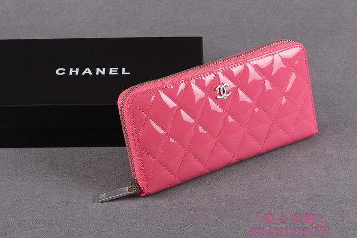 シャネル CHANEL ブリリアント ラウンドファスナー長財布 財布 エナメル ピンク A50105
