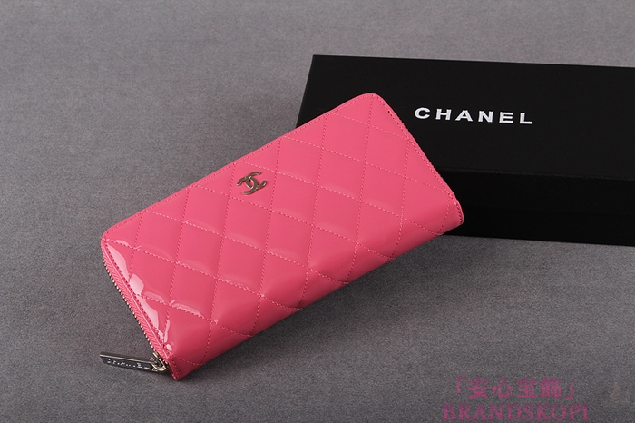 シャネル CHANEL ブリリアント ラウンドファスナー長財布 財布 エナメル ピンク A50105
