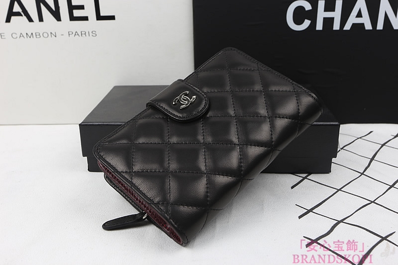 CHANEL シャネル 財布 A48667 ブラック／ボルドー / シルバー マトラッセ