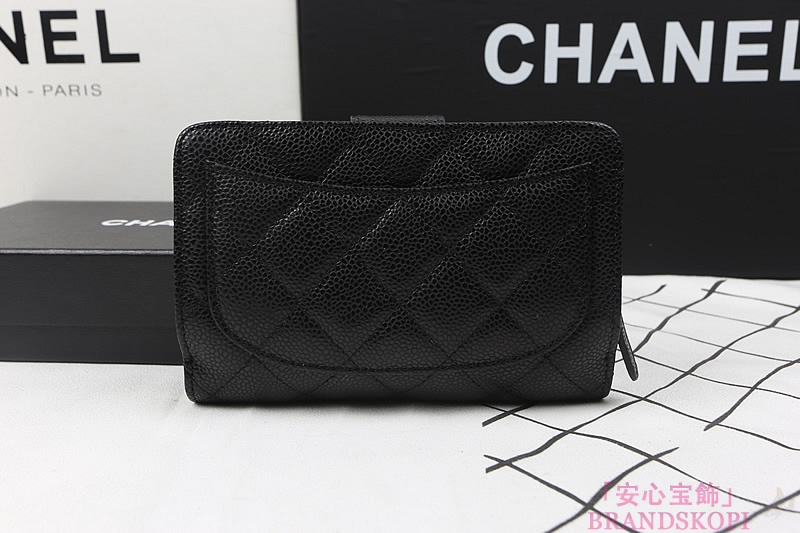 シャネル キルティング ポケットウォレット キャビアスキン ブラック ミディアム ラウンドファスナー財布 クラシック マトラッセライン サイフ A48667 Y01864 C3906