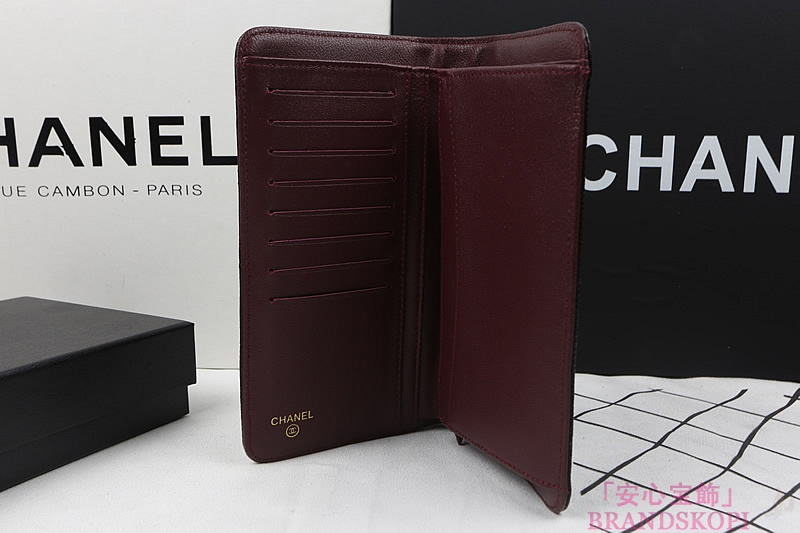 シャネル CHANEL マトラッセライン キャビアスキン 長財布 ブラック＆ゴールド＆ボルドー A31509
