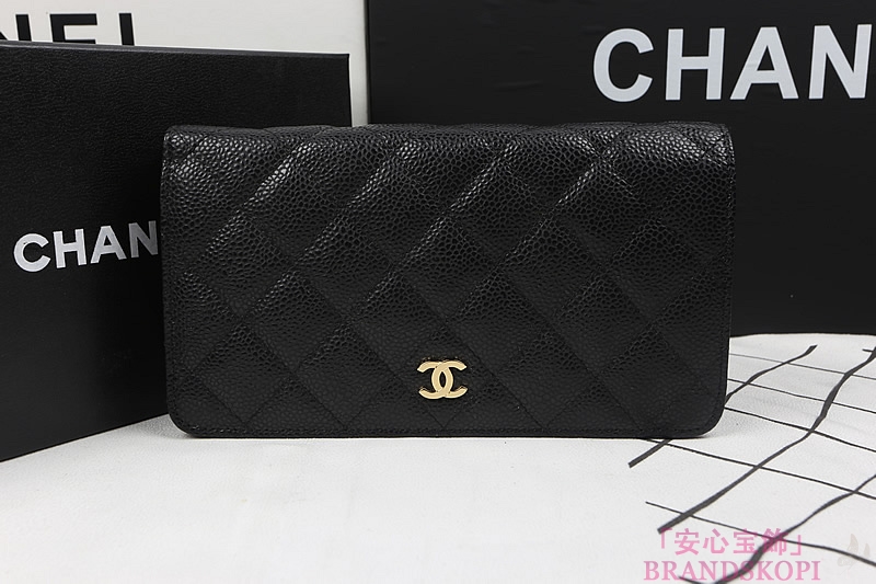 シャネル CHANEL マトラッセライン キャビアスキン 長財布 ブラック＆ゴールド＆ボルドー A31509