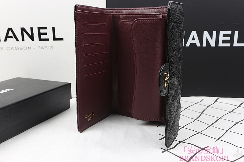 シャネル タイムレスクラシック 3つ折り長財布 キャビアスキン ブラック A31506