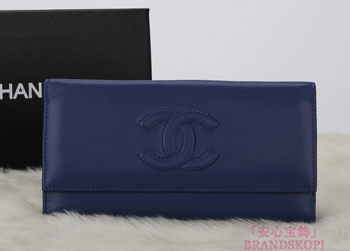 シャネル 財布 CHANEL Wホック長財布 ラムスキン ブルー A48983